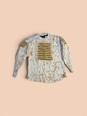 Legendary Status Boys T-Shirt 12/L Long Sleeve Crew Neck White/Gold Splatter